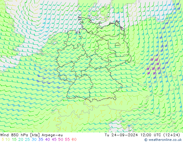 Rüzgar 850 hPa Arpege-eu Sa 24.09.2024 12 UTC