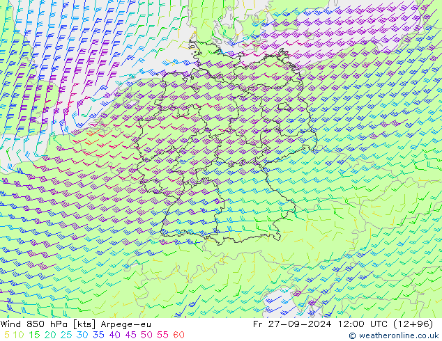 Vento 850 hPa Arpege-eu ven 27.09.2024 12 UTC