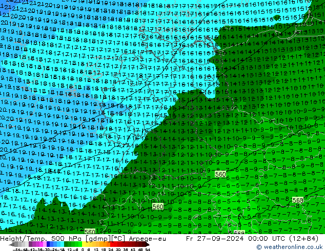 Height/Temp. 500 hPa Arpege-eu  27.09.2024 00 UTC