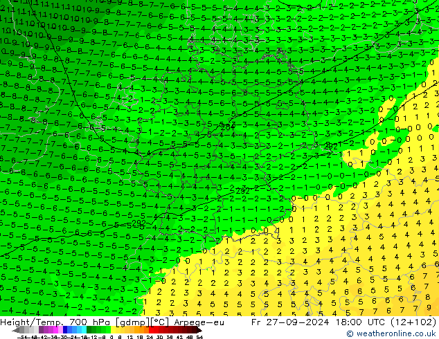 Height/Temp. 700 hPa Arpege-eu pt. 27.09.2024 18 UTC