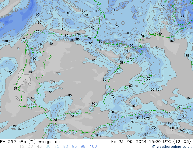 RH 850 hPa Arpege-eu lun 23.09.2024 15 UTC