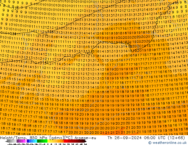 Geop./Temp. 850 hPa Arpege-eu jue 26.09.2024 06 UTC