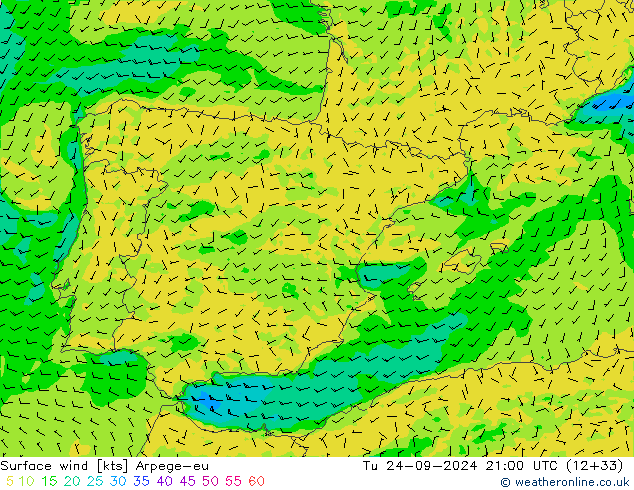 Viento 10 m Arpege-eu mar 24.09.2024 21 UTC