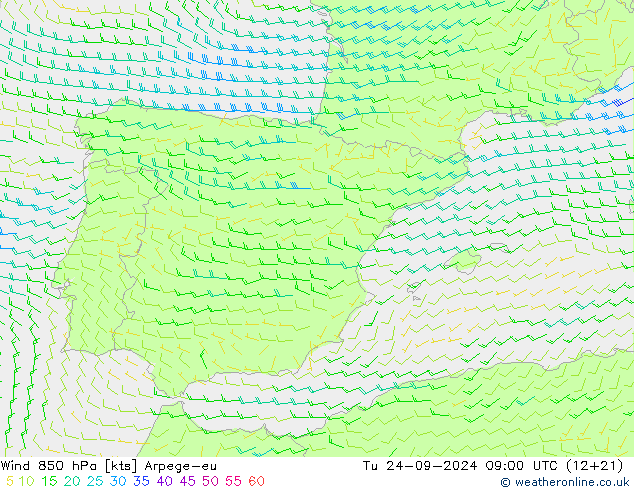  850 hPa Arpege-eu  24.09.2024 09 UTC