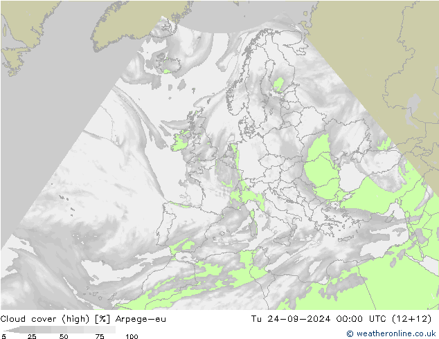 Cloud cover (high) Arpege-eu Tu 24.09.2024 00 UTC