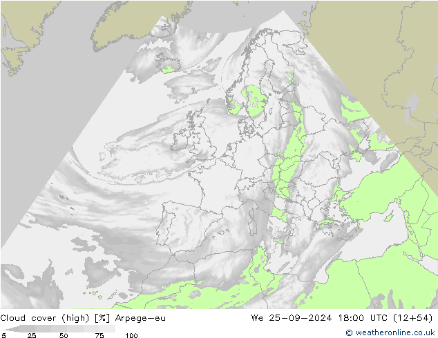 Nuages (élevé) Arpege-eu mer 25.09.2024 18 UTC