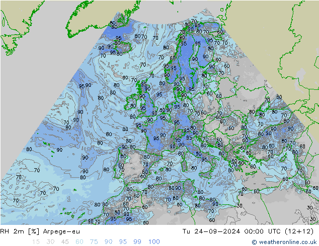 RH 2m Arpege-eu Tu 24.09.2024 00 UTC