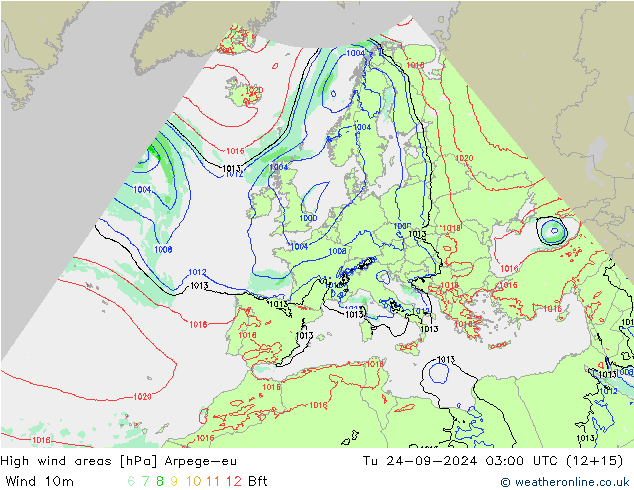 Windvelden Arpege-eu di 24.09.2024 03 UTC