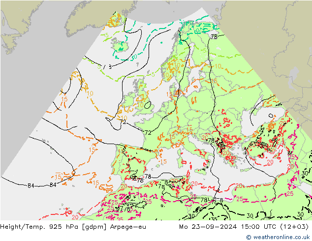 Hoogte/Temp. 925 hPa Arpege-eu ma 23.09.2024 15 UTC