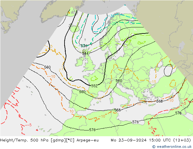 Height/Temp. 500 hPa Arpege-eu Mo 23.09.2024 15 UTC