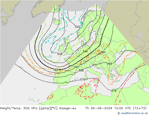 Height/Temp. 500 hPa Arpege-eu Th 26.09.2024 12 UTC