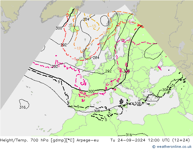 Height/Temp. 700 hPa Arpege-eu Di 24.09.2024 12 UTC