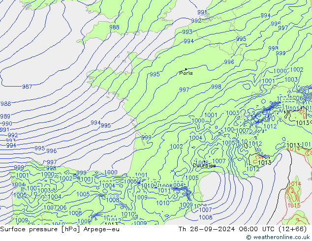 Surface pressure Arpege-eu Th 26.09.2024 06 UTC