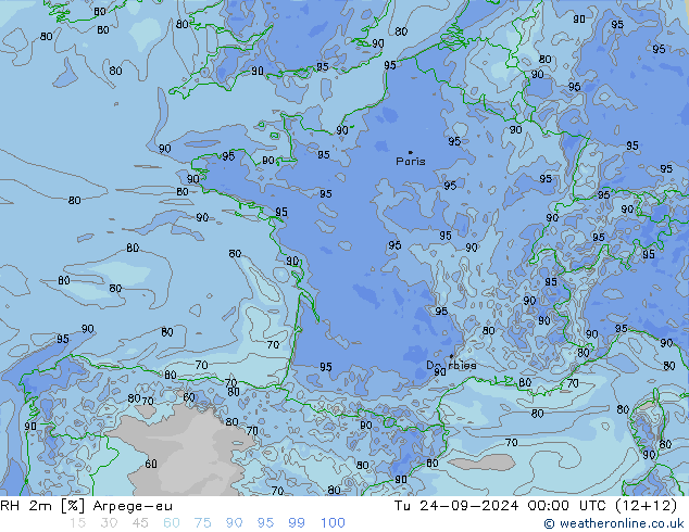 RH 2m Arpege-eu Tu 24.09.2024 00 UTC