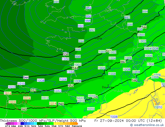 Thck 500-1000hPa Arpege-eu  27.09.2024 00 UTC