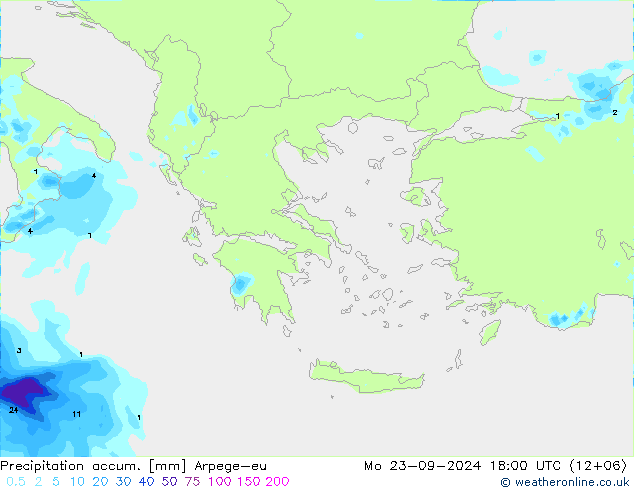 Precipitation accum. Arpege-eu Seg 23.09.2024 18 UTC