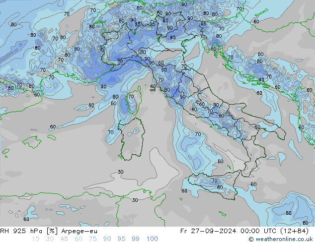 RH 925 hPa Arpege-eu pt. 27.09.2024 00 UTC