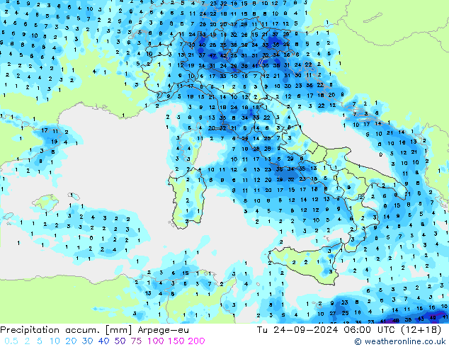 Precipitation accum. Arpege-eu вт 24.09.2024 06 UTC