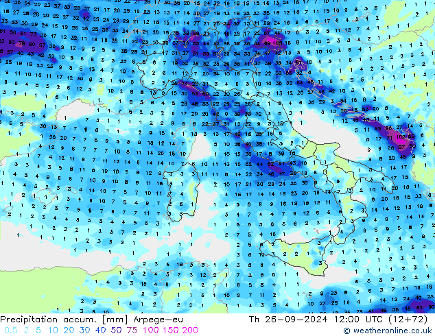 Precipitación acum. Arpege-eu jue 26.09.2024 12 UTC