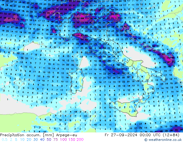 Precipitation accum. Arpege-eu Fr 27.09.2024 00 UTC