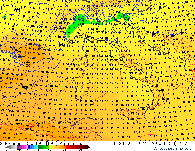 850 hPa Yer Bas./Sıc Arpege-eu Per 26.09.2024 12 UTC