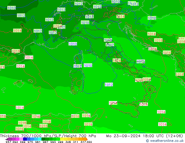 Thck 700-1000 hPa Arpege-eu lun 23.09.2024 18 UTC