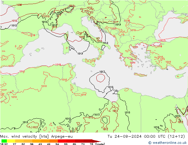 Max. wind velocity Arpege-eu mar 24.09.2024 00 UTC