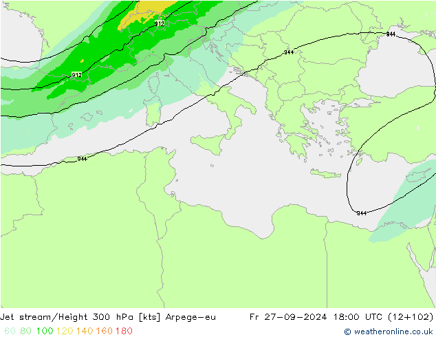 Jet stream/Height 300 hPa Arpege-eu Fr 27.09.2024 18 UTC