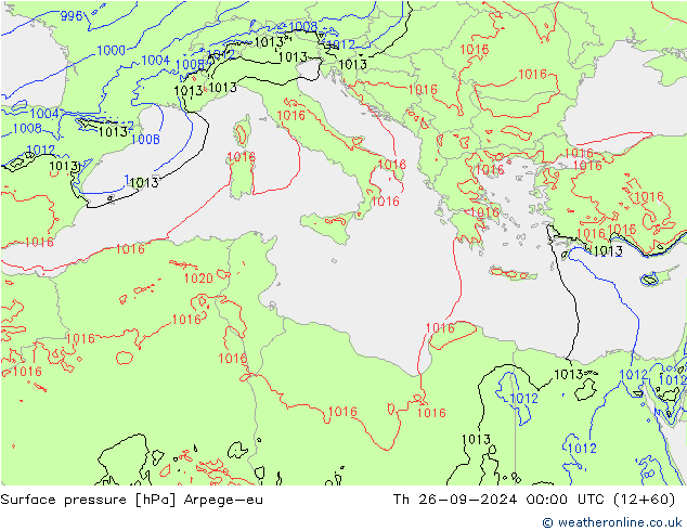 Surface pressure Arpege-eu Th 26.09.2024 00 UTC