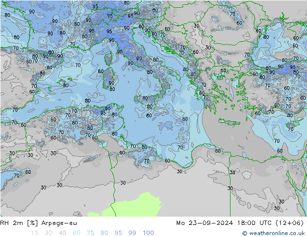 RH 2m Arpege-eu пн 23.09.2024 18 UTC