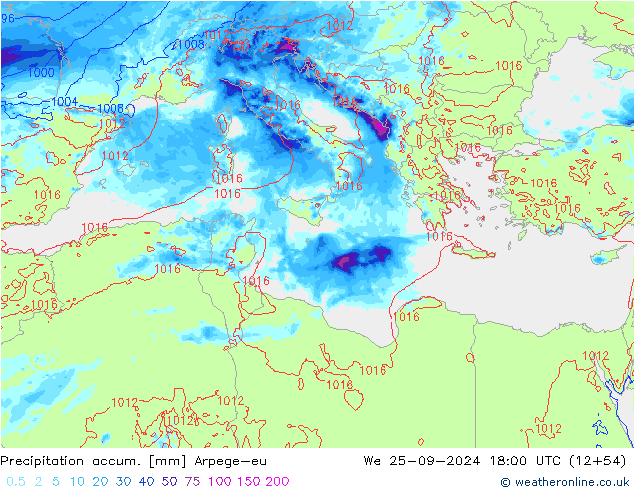 Precipitation accum. Arpege-eu St 25.09.2024 18 UTC