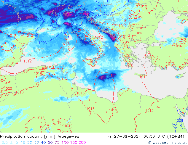 Precipitation accum. Arpege-eu Fr 27.09.2024 00 UTC