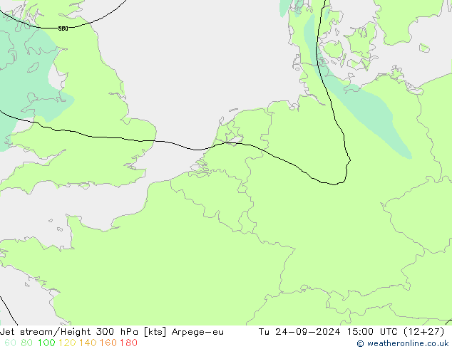 Jet stream/Height 300 hPa Arpege-eu Tu 24.09.2024 15 UTC