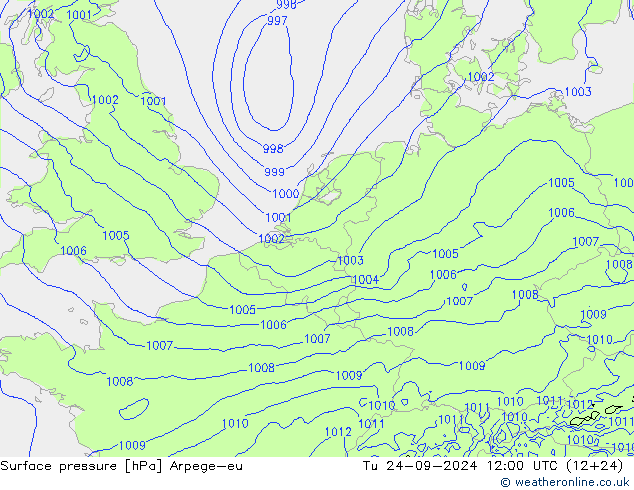 Surface pressure Arpege-eu Tu 24.09.2024 12 UTC