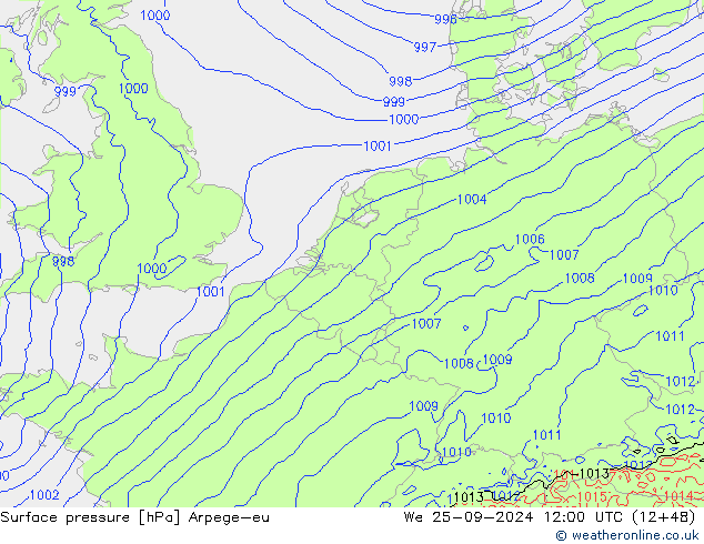 Surface pressure Arpege-eu We 25.09.2024 12 UTC