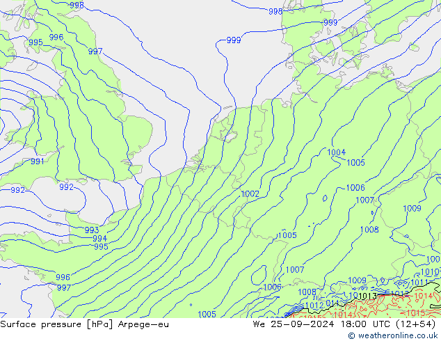 Surface pressure Arpege-eu We 25.09.2024 18 UTC