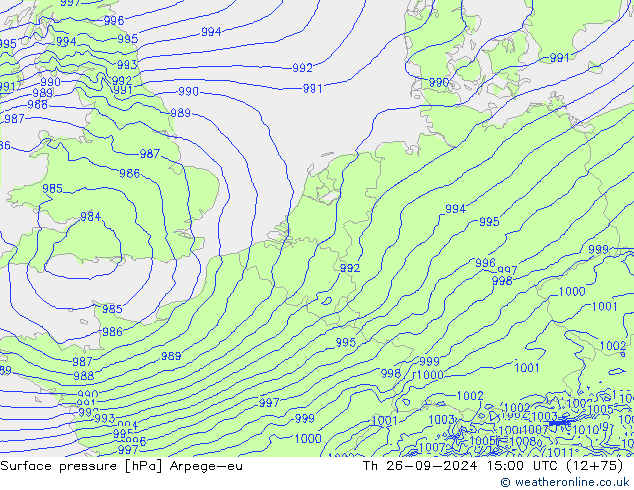 Pressione al suolo Arpege-eu gio 26.09.2024 15 UTC