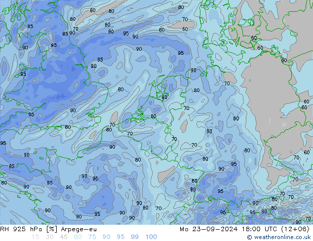 RH 925 hPa Arpege-eu lun 23.09.2024 18 UTC