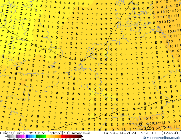 Height/Temp. 850 hPa Arpege-eu mar 24.09.2024 12 UTC