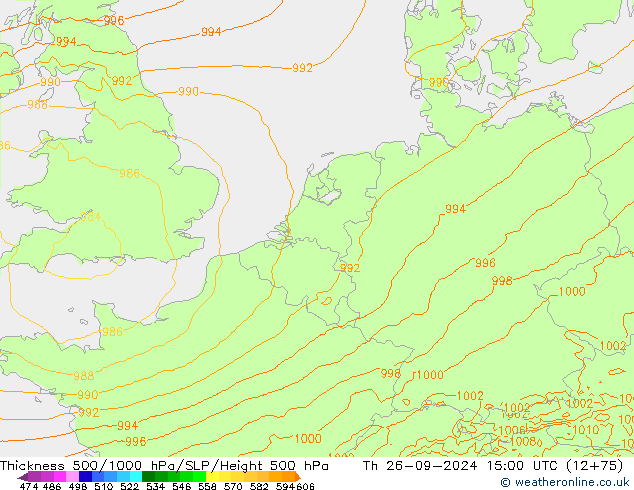 Espesor 500-1000 hPa Arpege-eu jue 26.09.2024 15 UTC