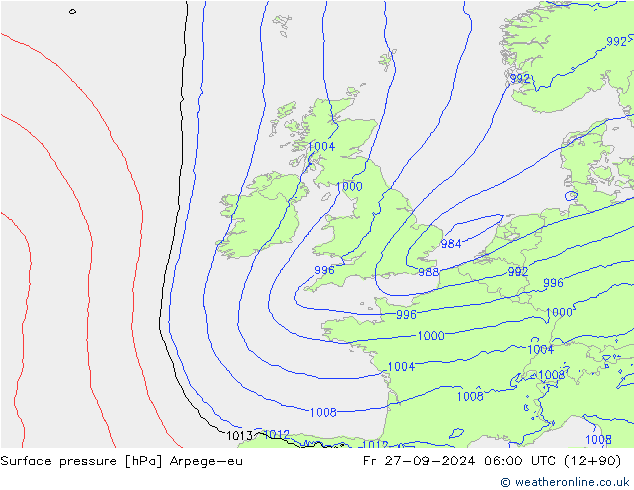 Surface pressure Arpege-eu Fr 27.09.2024 06 UTC