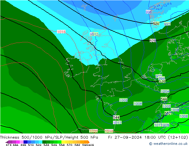 Thck 500-1000hPa Arpege-eu ven 27.09.2024 18 UTC