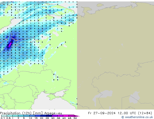 Précipitation (12h) Arpege-eu ven 27.09.2024 00 UTC