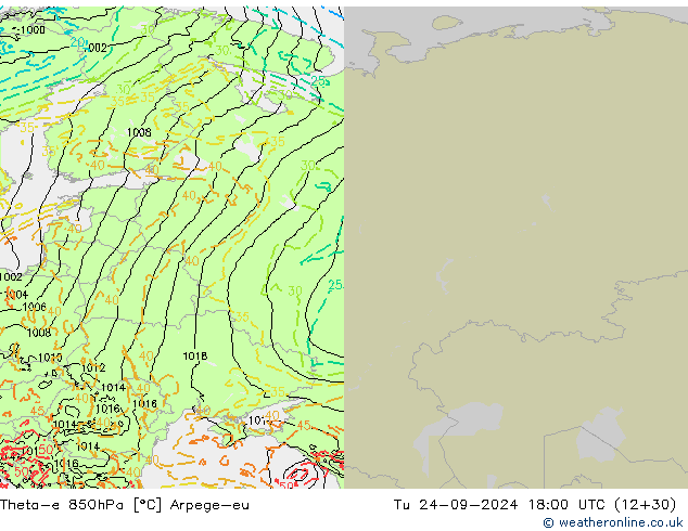 Theta-e 850гПа Arpege-eu вт 24.09.2024 18 UTC