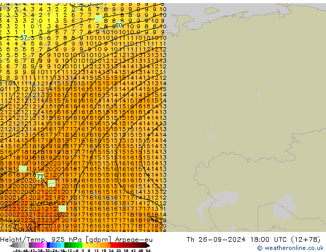 Height/Temp. 925 hPa Arpege-eu Čt 26.09.2024 18 UTC