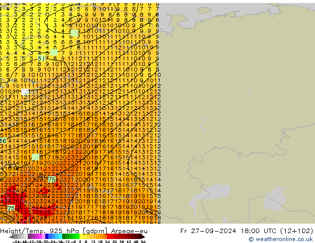 Height/Temp. 925 hPa Arpege-eu Fr 27.09.2024 18 UTC