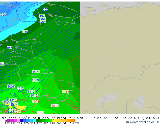 Thck 700-1000 hPa Arpege-eu Fr 27.09.2024 18 UTC