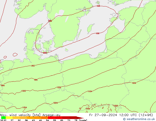 Max. wind velocity Arpege-eu Fr 27.09.2024 12 UTC