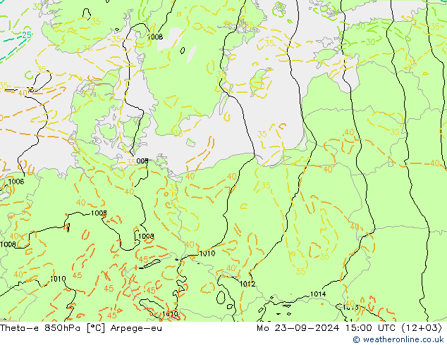 Theta-e 850hPa Arpege-eu lun 23.09.2024 15 UTC