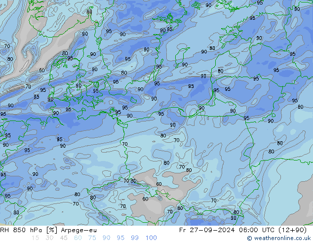 RH 850 hPa Arpege-eu  27.09.2024 06 UTC